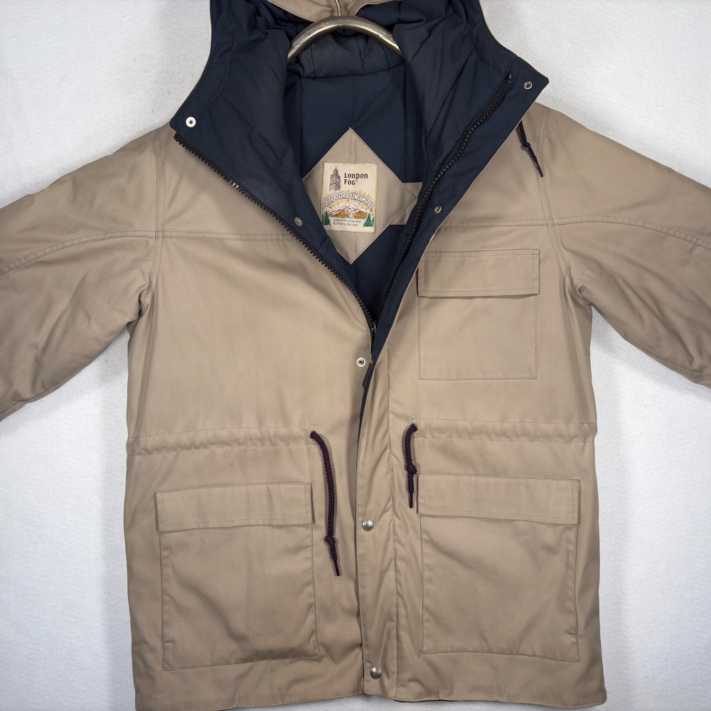 Vintage 80s London Fog Outdoors Unlimited Parka Jacket Tan Mens 44 Long Workwear